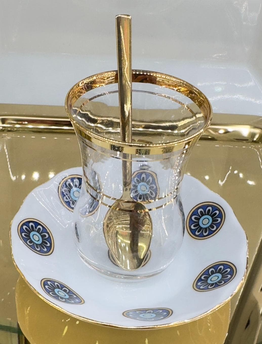 Altın Renkli Yuvarlak Desenli Türk Çay Bardağı Takımı | Luxury Turkish Tea Set - | DUKKANI ISTANBUL