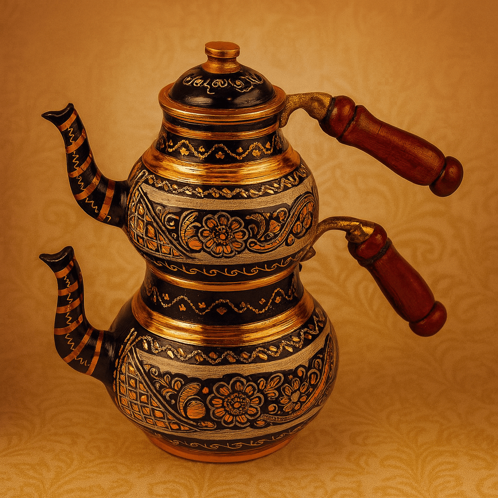 Bakır Çaydanlık El Yapımı Orjinal Erzincan Siyah Aile boyu | Luxury Turkish Tea Set - Çaydanlık | DUKKANI ISTANBUL