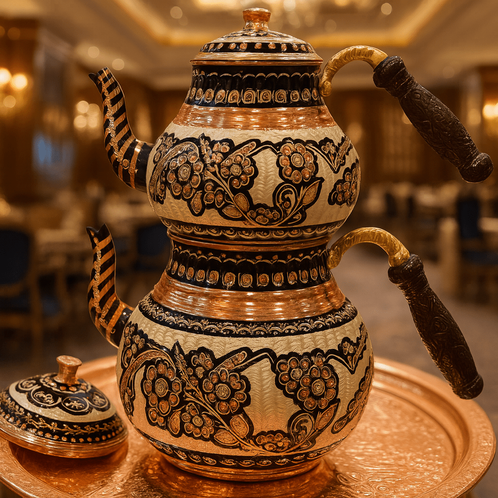 Bakır Çaydanlık El Yapımı Orjinal Erzincan Siyah Aile boyu | Luxury Turkish Tea Set - Çaydanlık | DUKKANI ISTANBUL