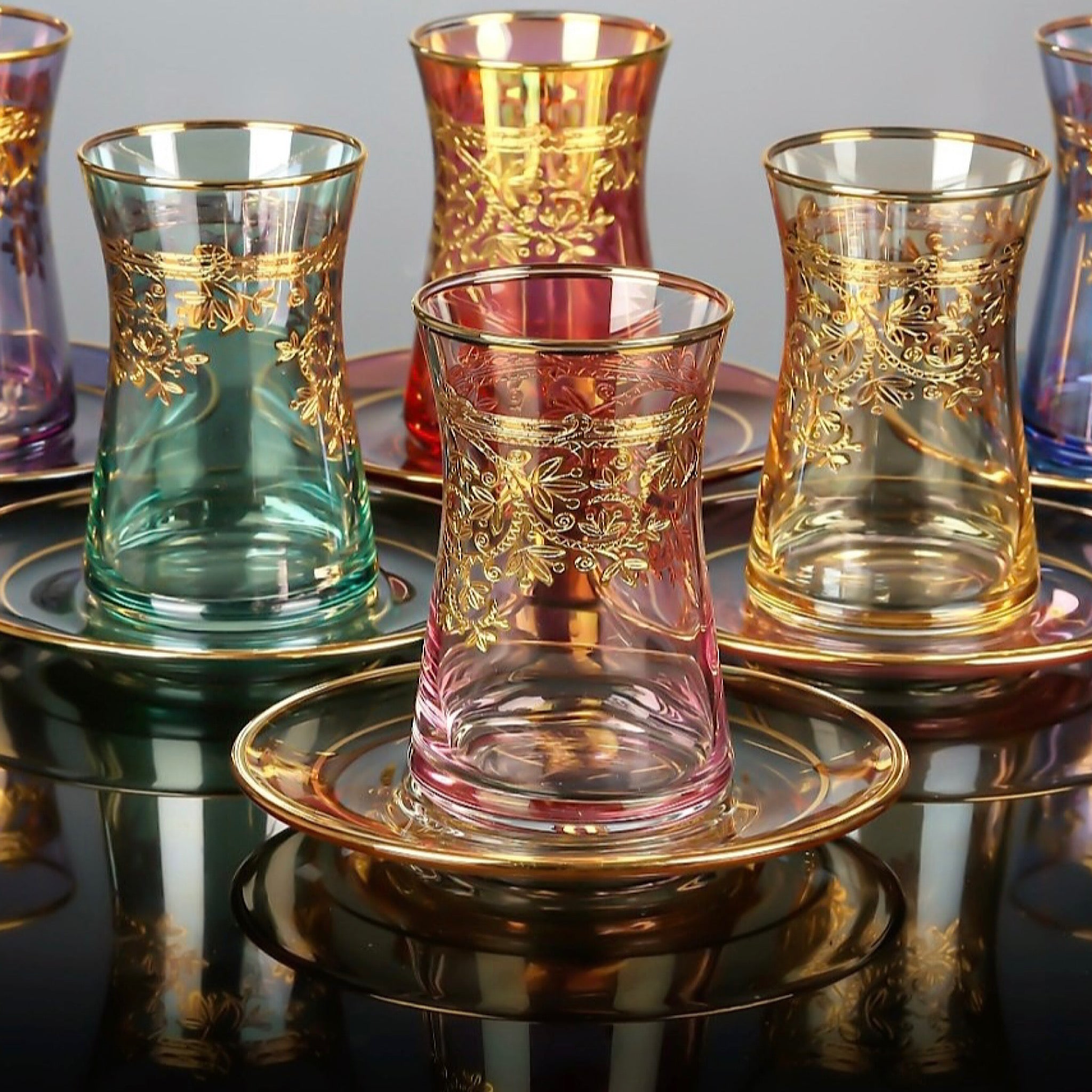 Çay Bardağı Takımı 6 Kişilik 12 Parça Pantograf Mix | Luxury Turkish Tea Set - Bardak | DUKKANI ISTANBUL
