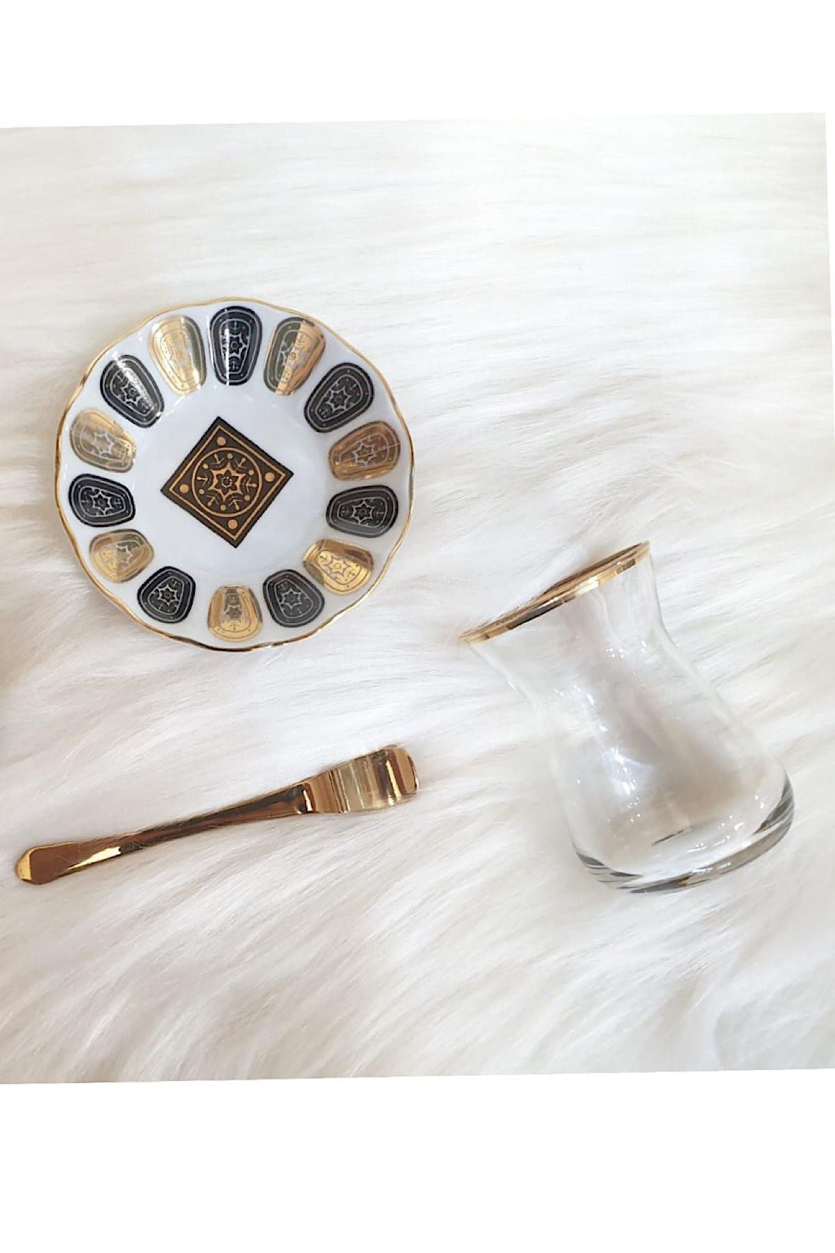 Çay Bardağı Takımı 6 kişilik 18 Parça Altın Yaldızlı siyah zerafet | Luxury Turkish Tea Set - Bardak | DUKKANI ISTANBUL