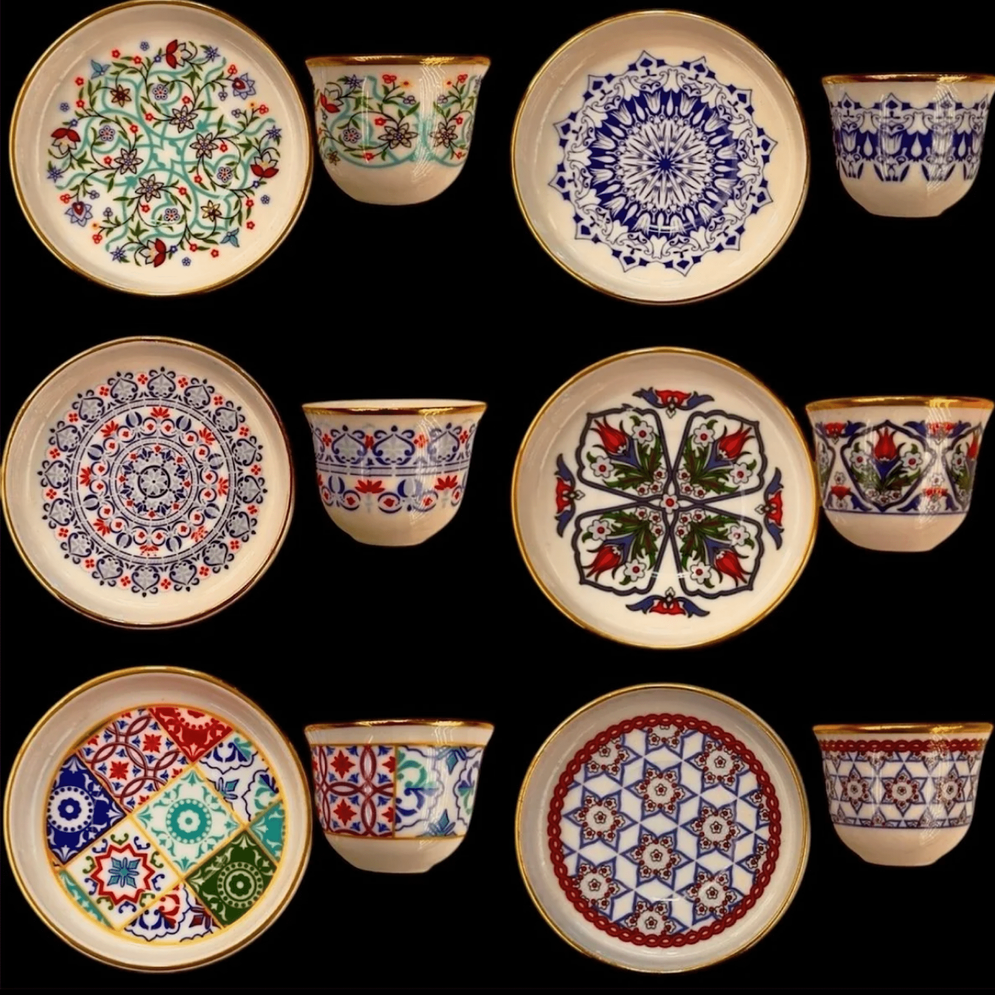 Ela Serisi Selçuklu Mix – 6’lı Karışık Renkli Mırra Fincanı ve Çay Tabağı Seti | Luxury Turkish Tea Set - Kahve Fincanı | DUKKANI ISTANBUL