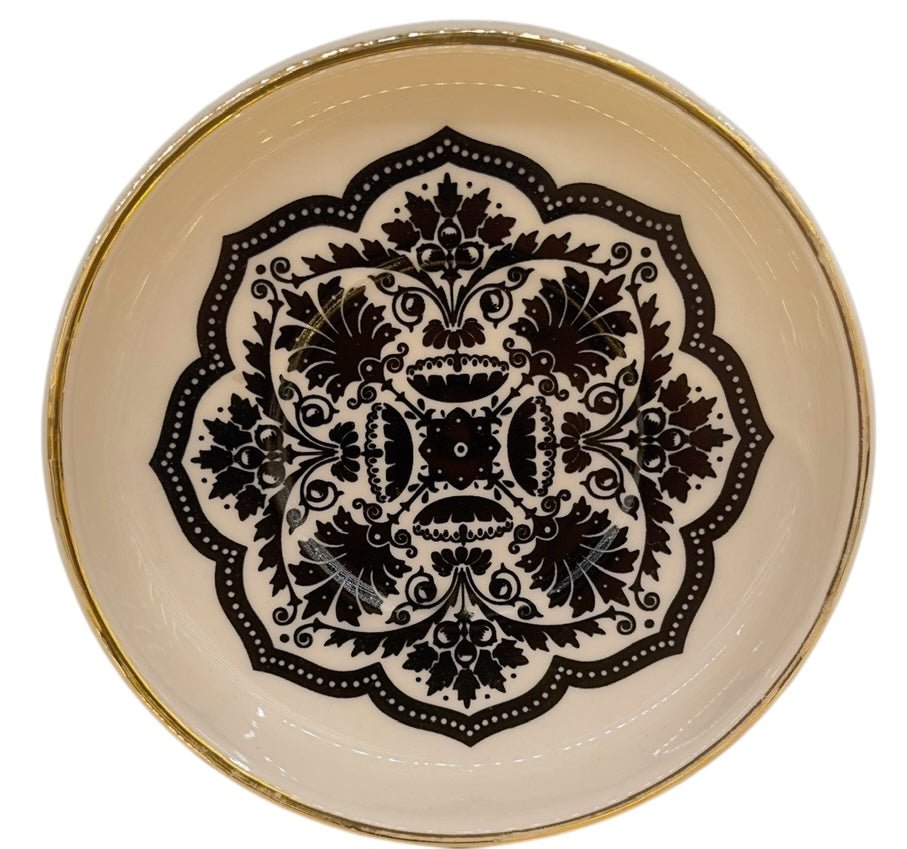 Ela Siyah Desenli 6’lı Altın Yaldızlı Çay Tabağı Seti – Çok Amaçlı Sunum Tabağı | Luxury Turkish Tea Set - Tabak | DUKKANI ISTANBUL