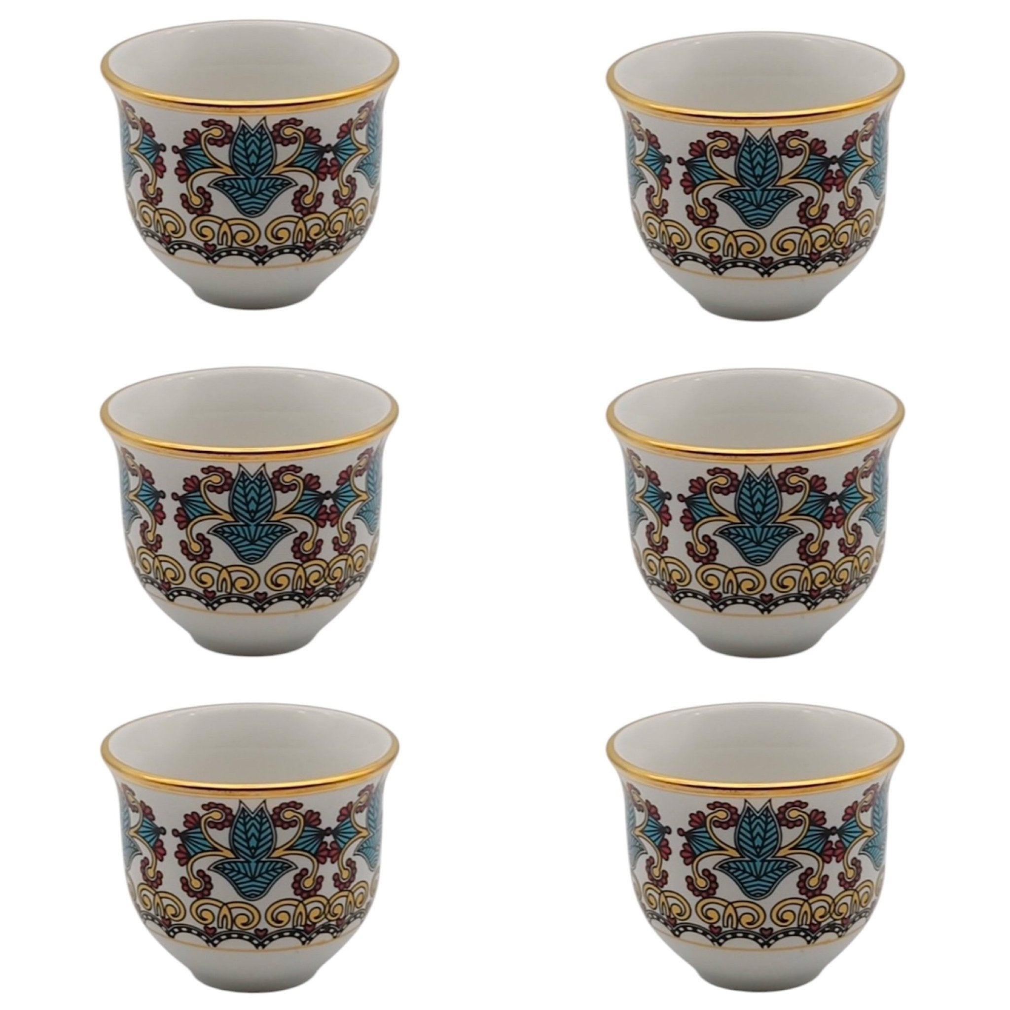 Ela Yeşil Desenli 6’lı Altın Yaldızlı Mırra Fincanı Takımı – El İşlemeli Arap Kahvesi Seti | Luxury Turkish Tea Set - Kahve Fincanı | DUKKANI ISTANBUL