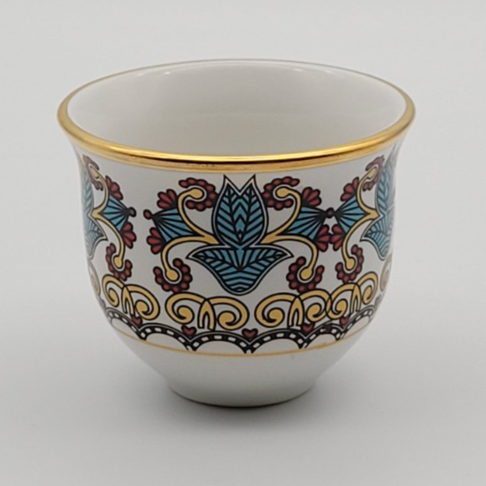 Ela Yeşil Desenli 6’lı Altın Yaldızlı Mırra Fincanı Takımı – El İşlemeli Arap Kahvesi Seti | Luxury Turkish Tea Set - Kahve Fincanı | DUKKANI ISTANBUL