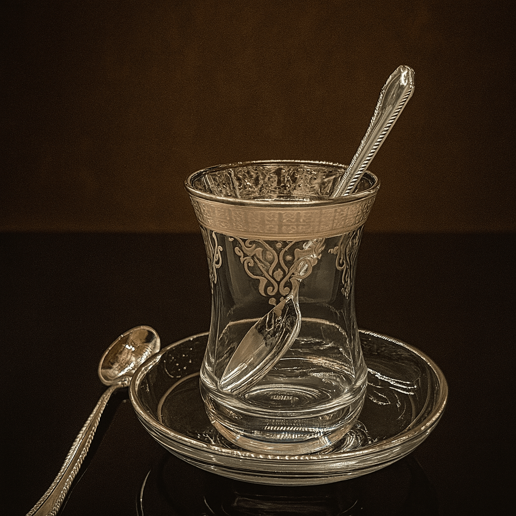 Gümüş Tasarımlı 6 Kişilik Türk Çay Bardağı Seti | Luxury Turkish Tea Set - | DUKKANI ISTANBUL