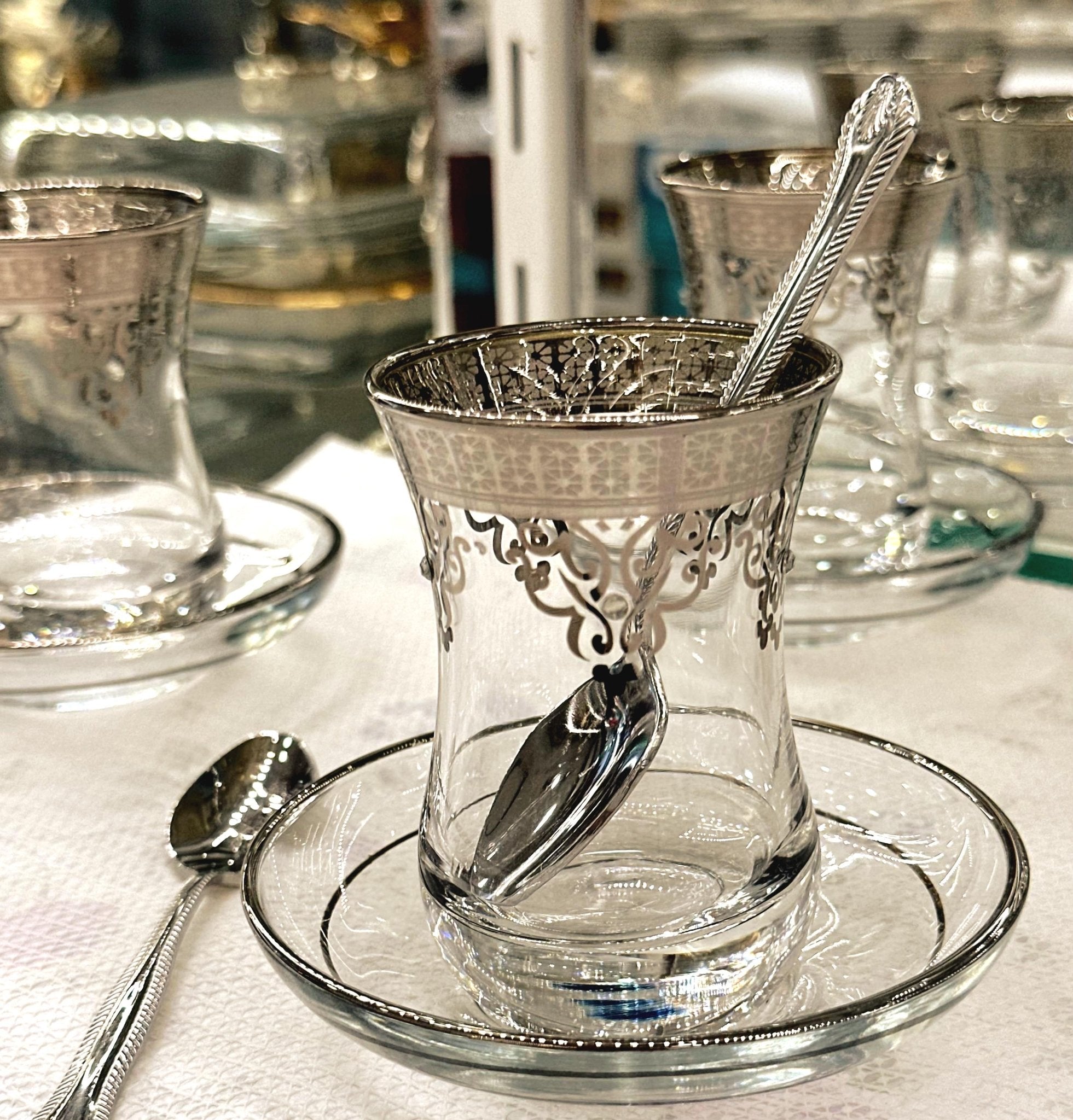 Gümüş Tasarımlı 6 Kişilik Türk Çay Bardağı Seti | Luxury Turkish Tea Set - | DUKKANI ISTANBUL