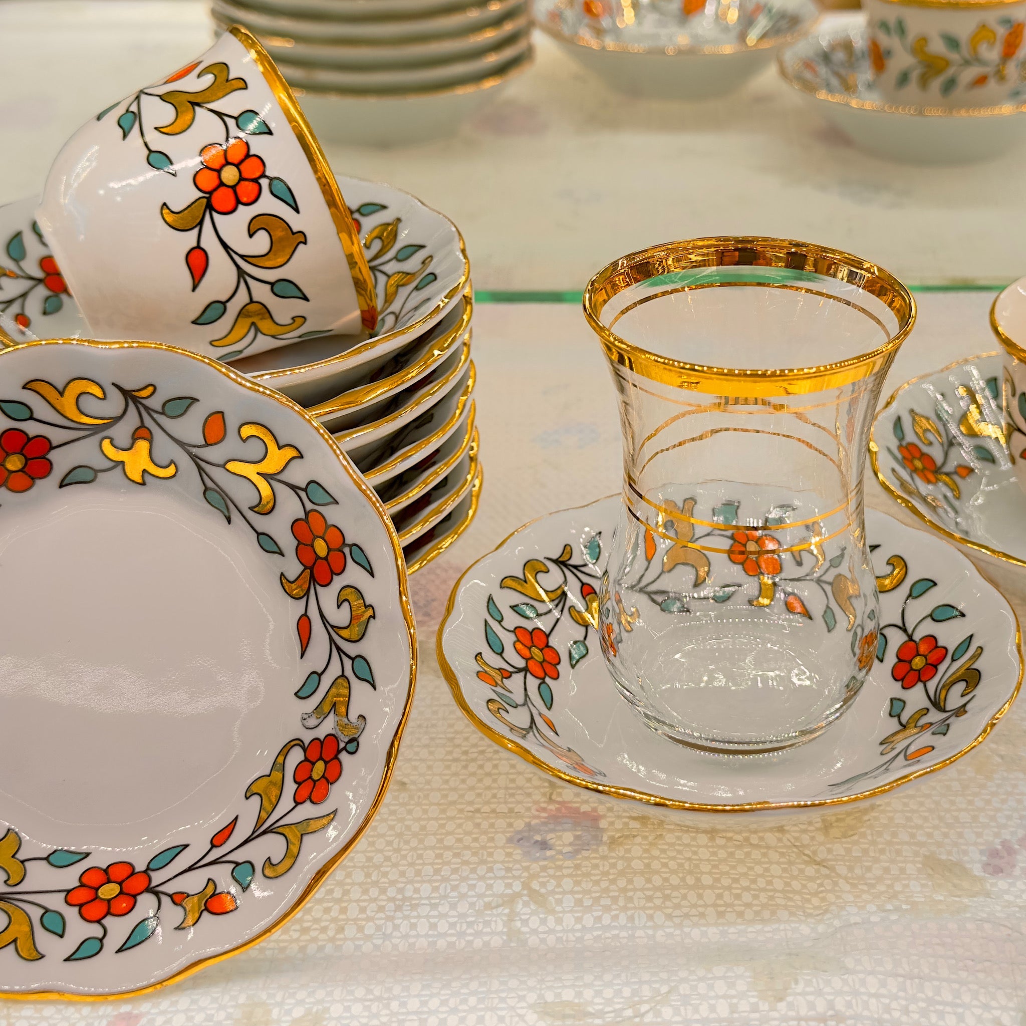Jasmine Orange 6 Kişilik Lüx Türk Çay ve Kahve Takımı – Altın Yaldızlı Özel Tasarım | Luxury Turkish Tea Set - | DUKKANI ISTANBUL