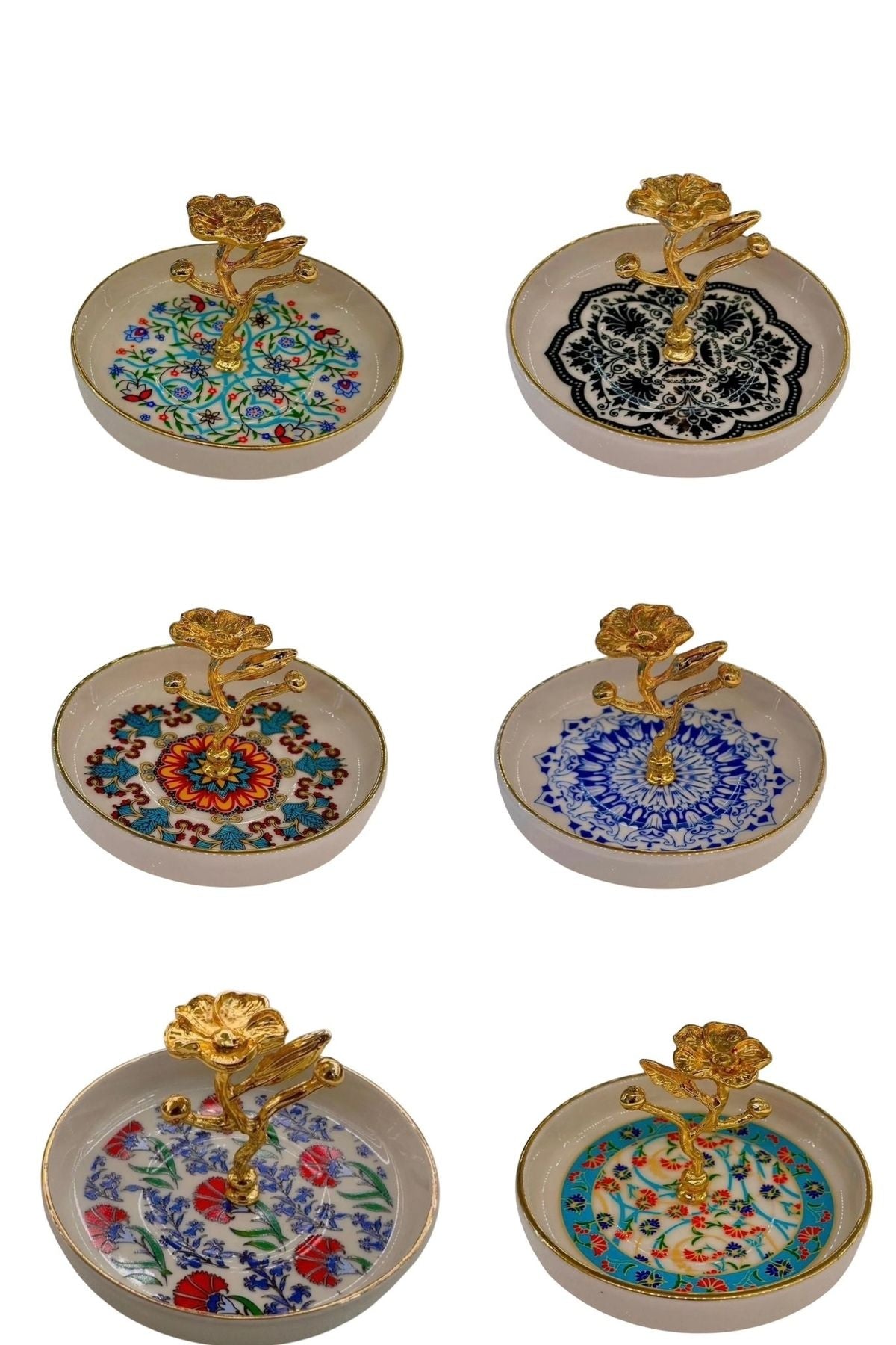 Karışık Desenli 6'lı El Yapımı İkramlık Lokumluk – Zarif Sunumlar İçin Özel Tasarım | Luxury Turkish Tea Set - Tabak | DUKKANI ISTANBUL