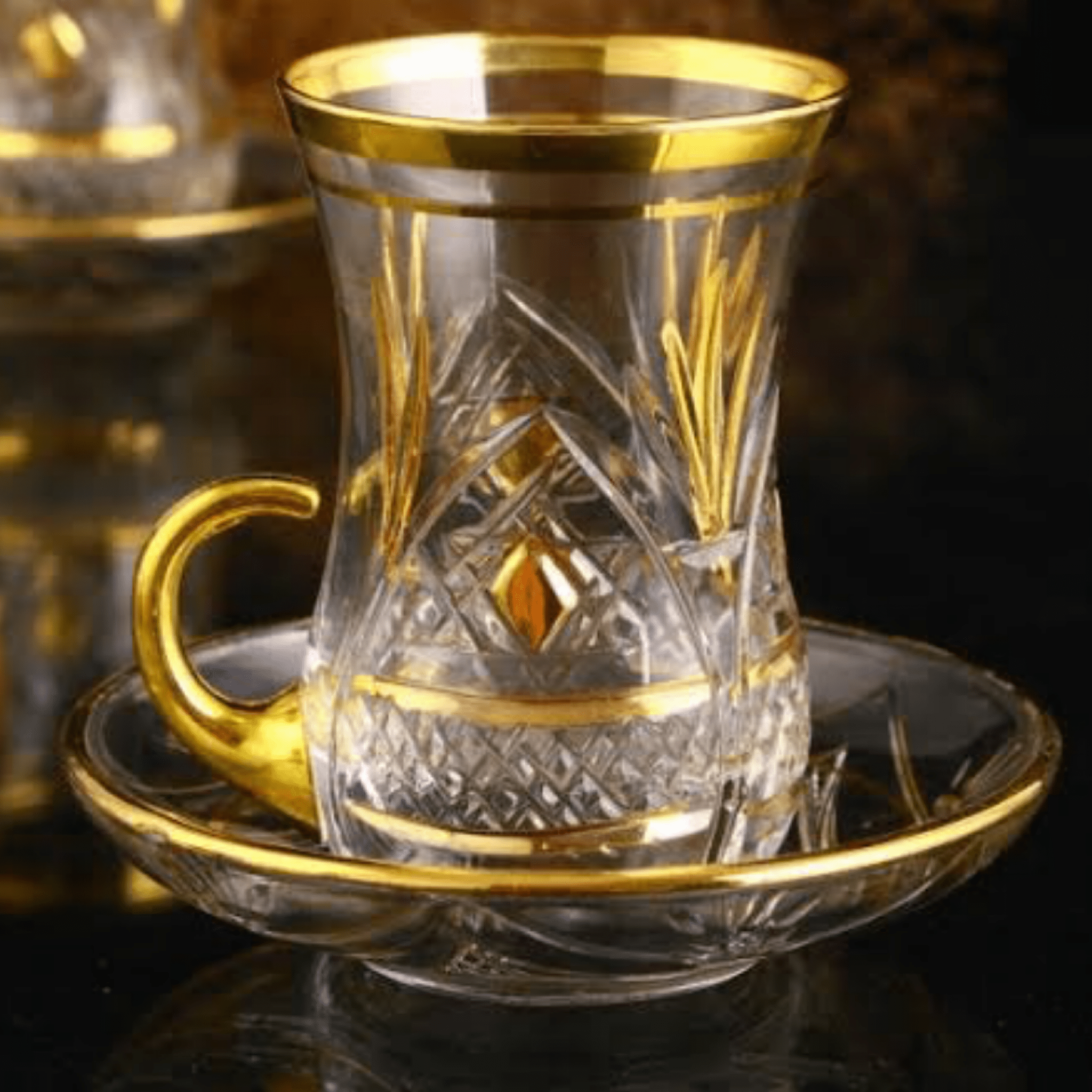 Kristal Çay bardağı 6 Kişilik Kulplu Çay bardağı seti | Luxury Turkish Tea Set - | DUKKANI ISTANBUL