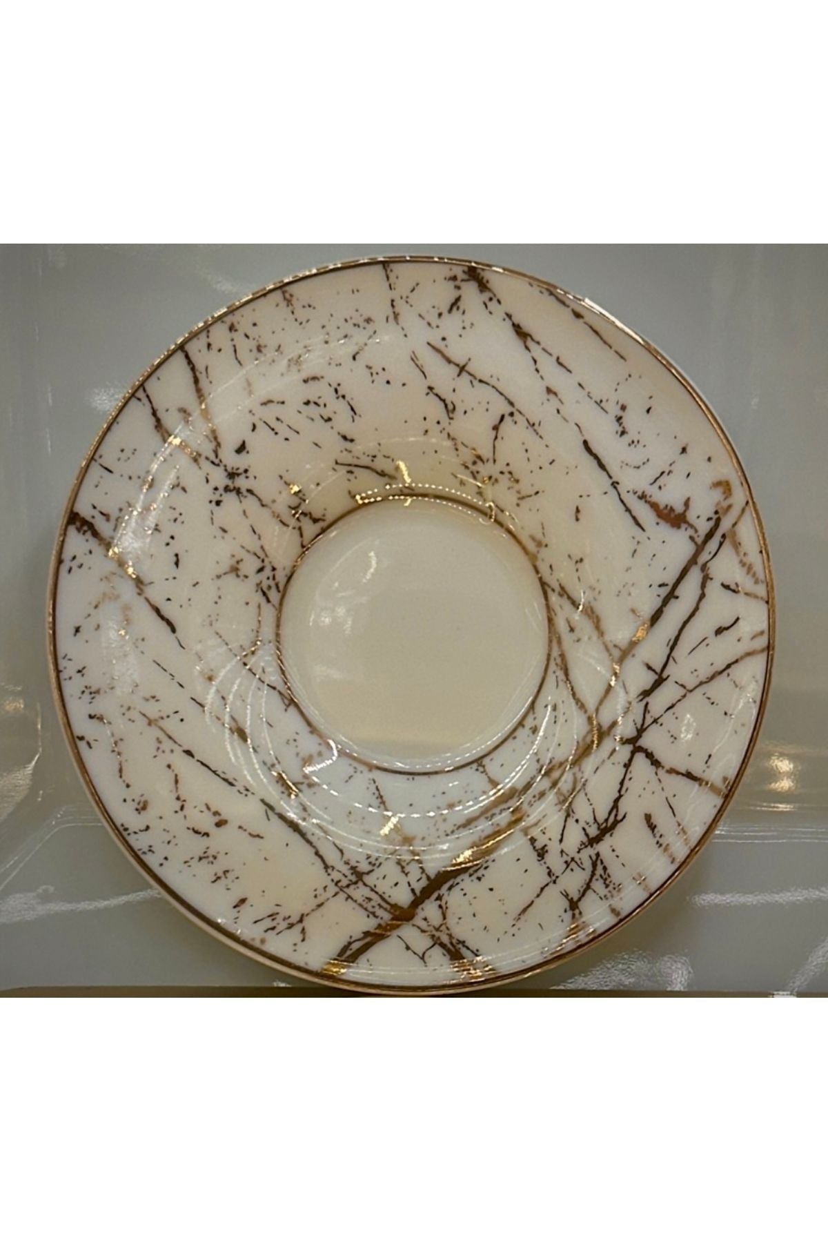 Mermer Desenli 6’lı Altın Yaldızlı Çay Tabağı Seti – El İşlemeli | Luxury Turkish Tea Set - Tabak | DUKKANI ISTANBUL
