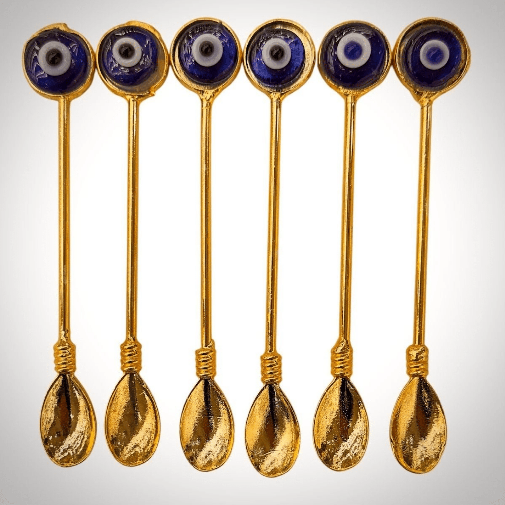 Nazar Boncuklu Doğaltaşlı Bakır Çay Kaşığı – Altın Renk Kaplama, El Yapımı | Luxury Turkish Tea Set - Çatal & Bıçak & Kaşık | DUKKANI ISTANBUL