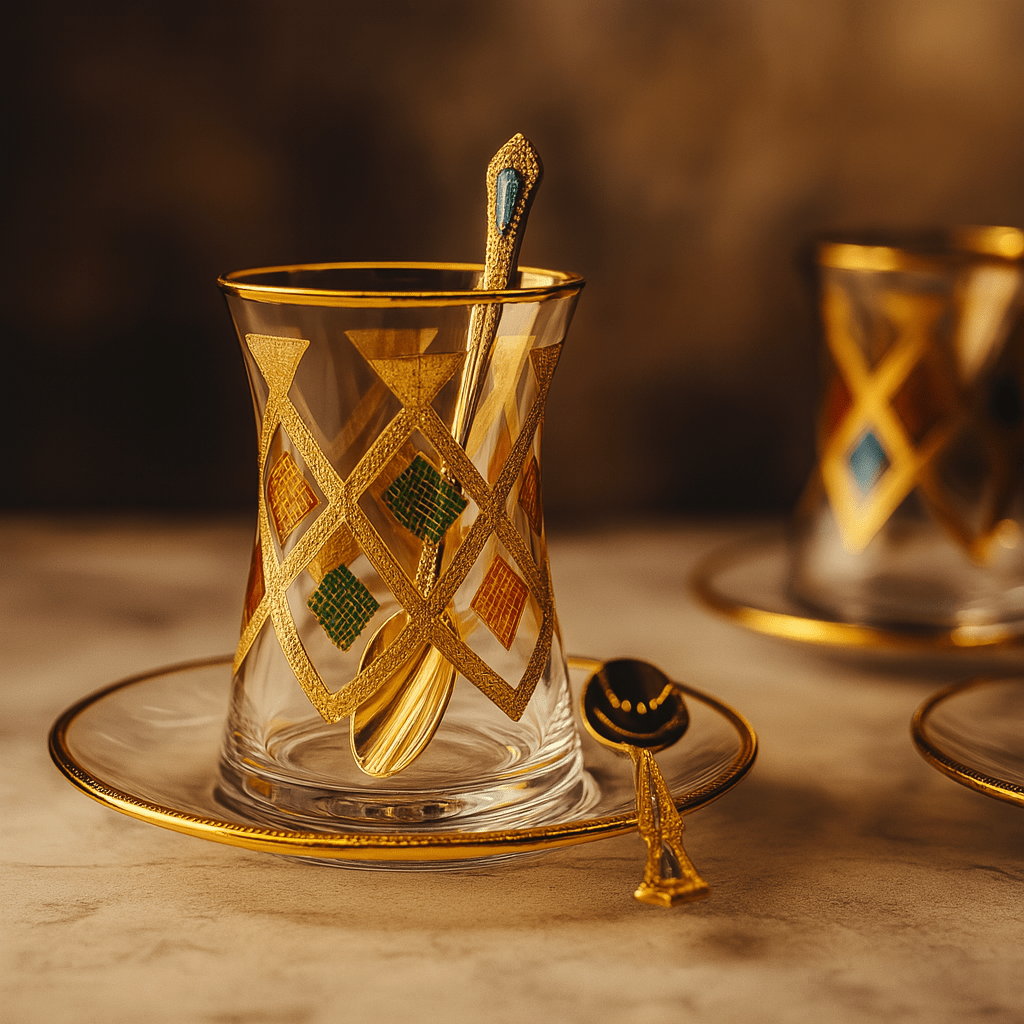 New Spring Serisi 6’lı El İşçiliği Pantograf İşlemeli Türk Çay Seti | Luxury Turkish Tea Set - | DUKKANI ISTANBUL