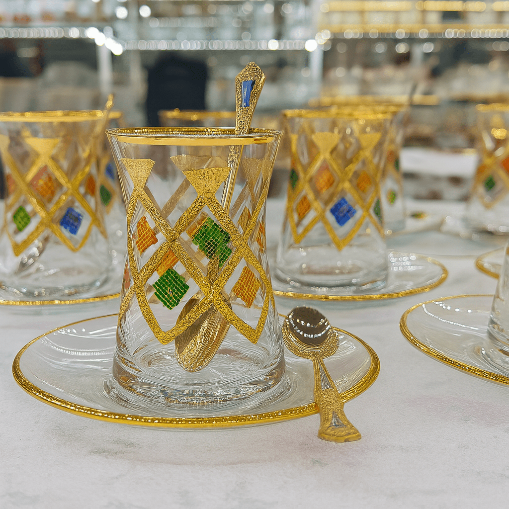 New Spring Serisi 6’lı El İşçiliği Pantograf İşlemeli Türk Çay Seti | Luxury Turkish Tea Set - | DUKKANI ISTANBUL