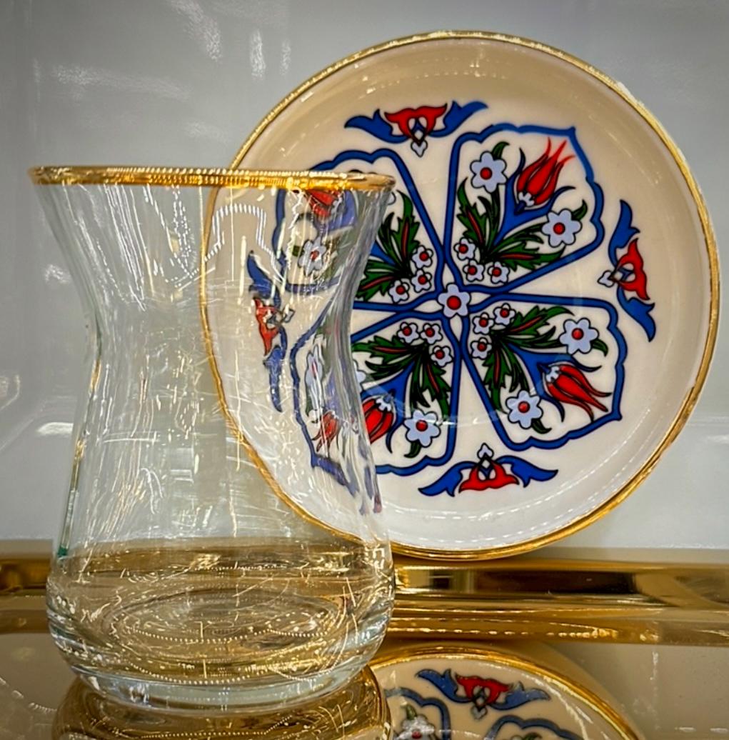 Osmanlı Lale Desenli 6 Kişilik Lüks Çay ve Kahve Takımı | Turkish Tea & Coffee Set Ottoman Tulip | Luxury Turkish Tea Set - | DUKKANI ISTANBUL