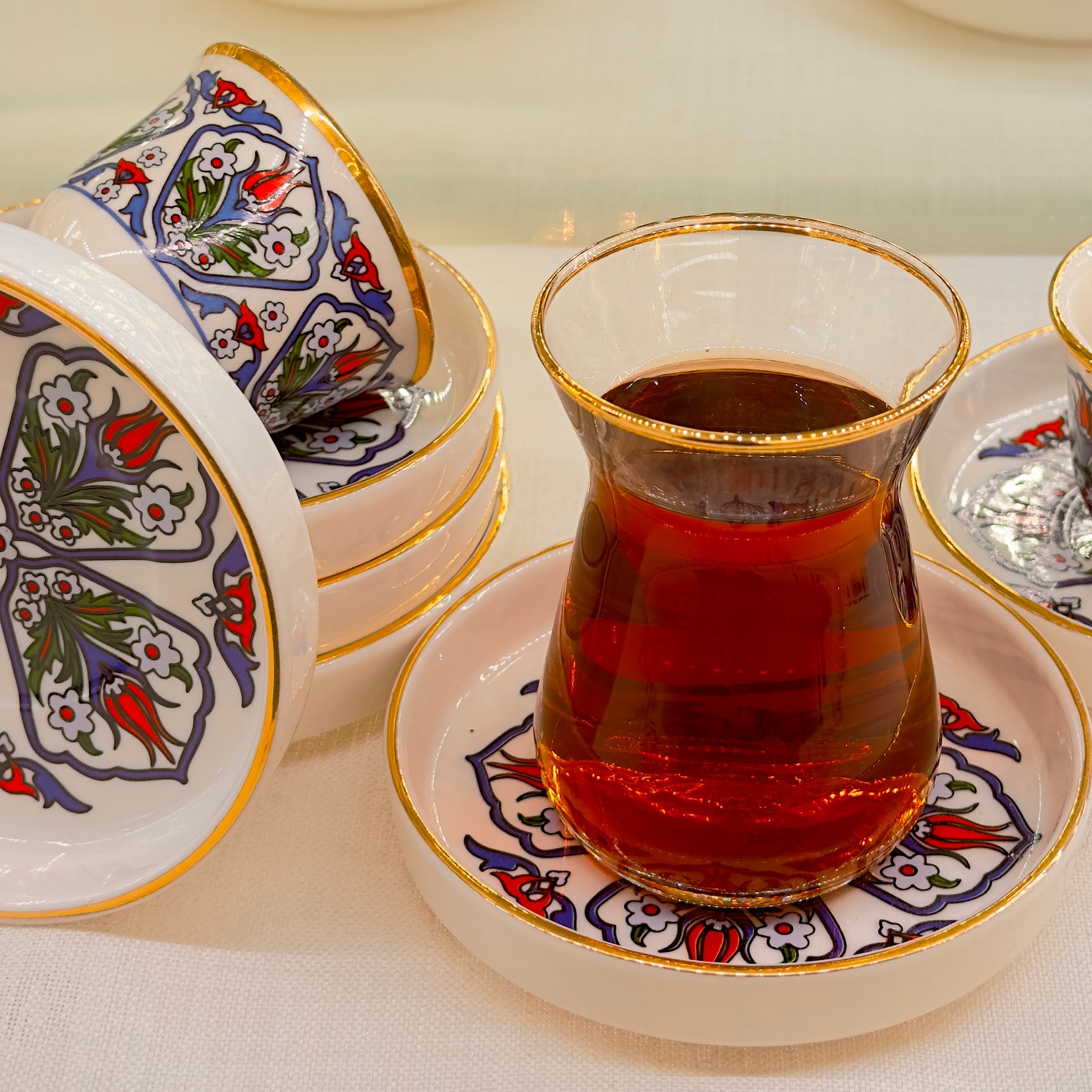 Osmanlı Lale Desenli 6 Kişilik Lüks Çay ve Kahve Takımı | Turkish Tea & Coffee Set Ottoman Tulip | Luxury Turkish Tea Set - | DUKKANI ISTANBUL