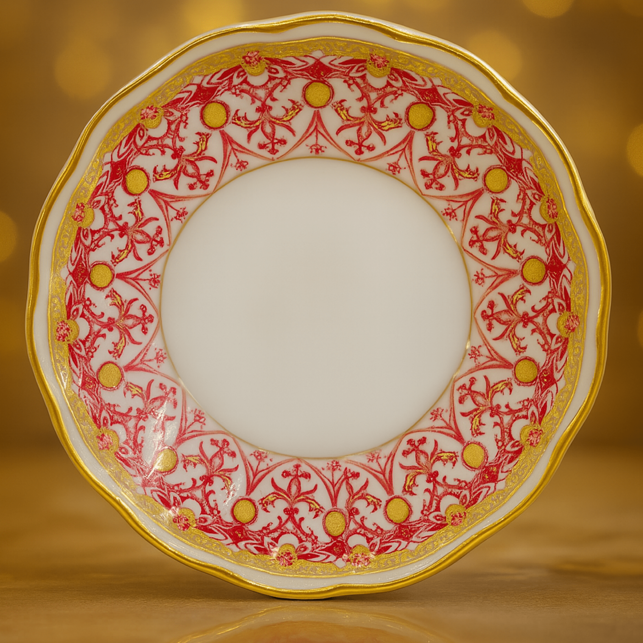Porselen Çay Tabağı 6 Kişilik Acem Kırmızı Dantel - Geçmişi yansıtan | Luxury Turkish Tea Set - Tabak | DUKKANI ISTANBUL