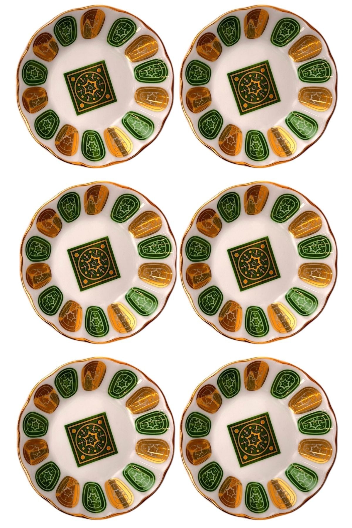 Porselen Çay Tabağı 6 Kişilik Acem Yeşil Asalet | Luxury Turkish Tea Set - Tabak | DUKKANI ISTANBUL