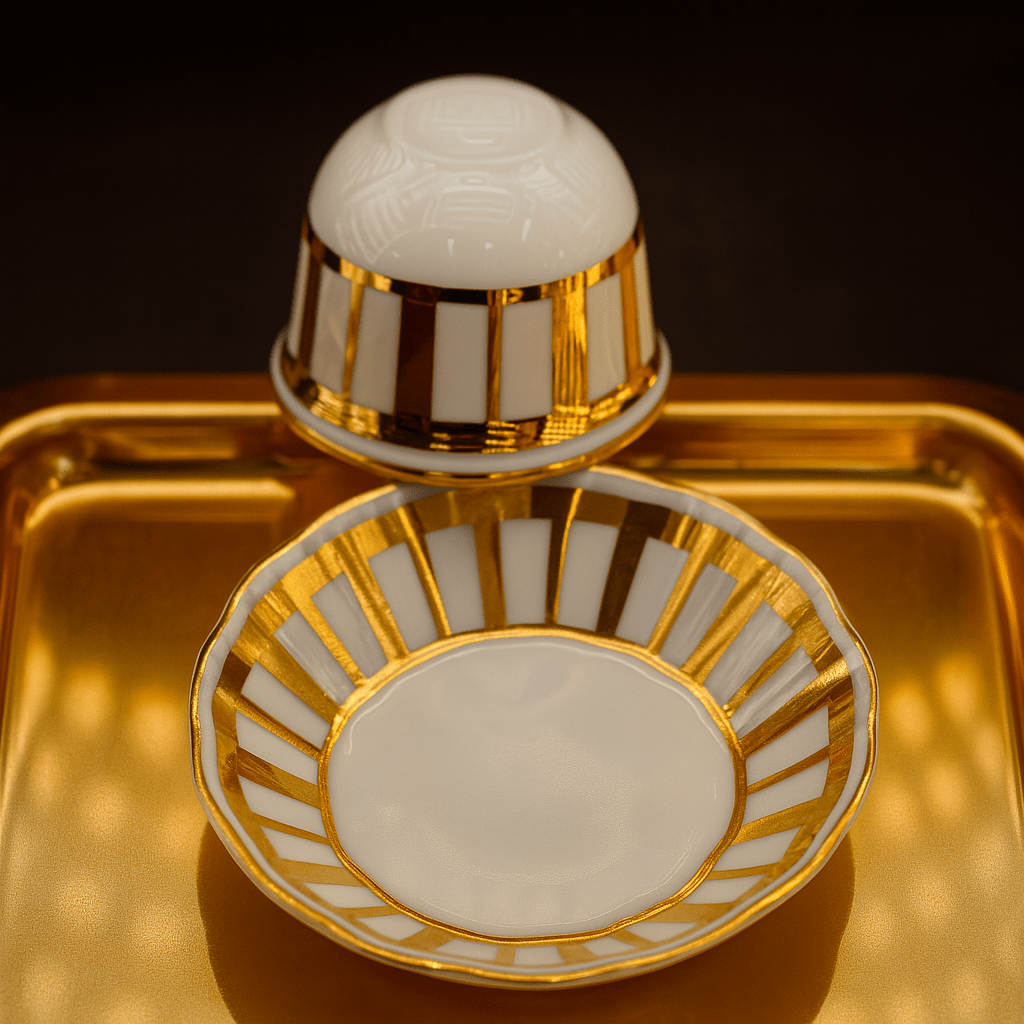 porselen Çay Tabağı Ve Kulpsuz Gawa Mırra Fincan Takımı 6 kişilik Altın Bant | Luxury Turkish Tea Set - Kahve Fincanı | DUKKANI ISTANBUL