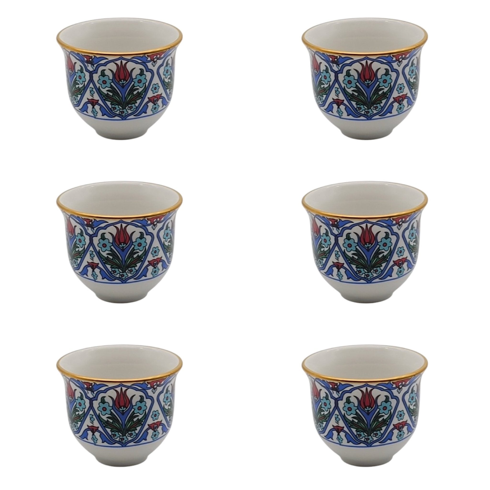 Porselen Gawa Kahve ve Mırra fincanı 6 Kişilik Ela Türk Lalesi | Luxury Turkish Tea Set - Kahve Fincanı | DUKKANI ISTANBUL