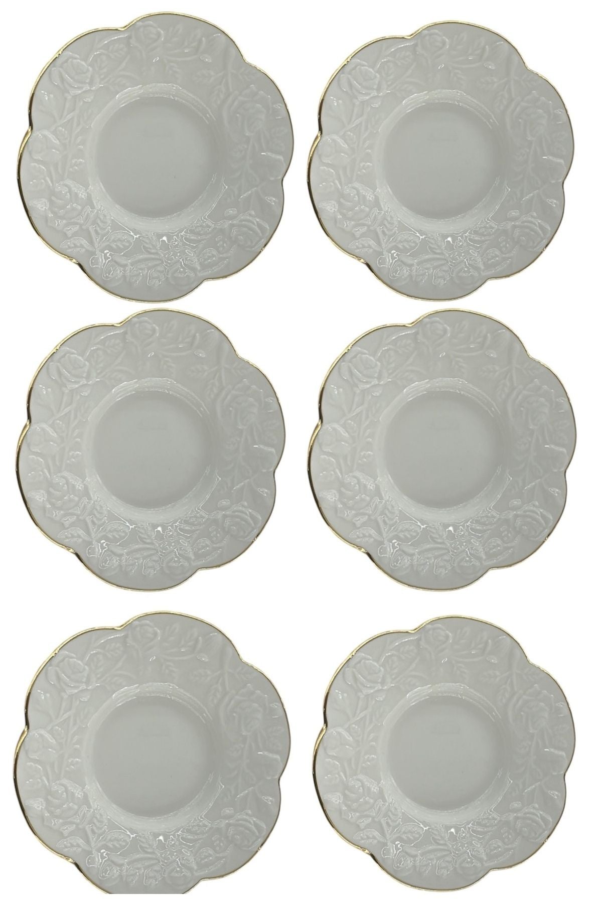 Porselen Kabartma Çay Tabağı Seti 6 kişilik Rose Dantel | Luxury Turkish Tea Set - Tabak | DUKKANI ISTANBUL