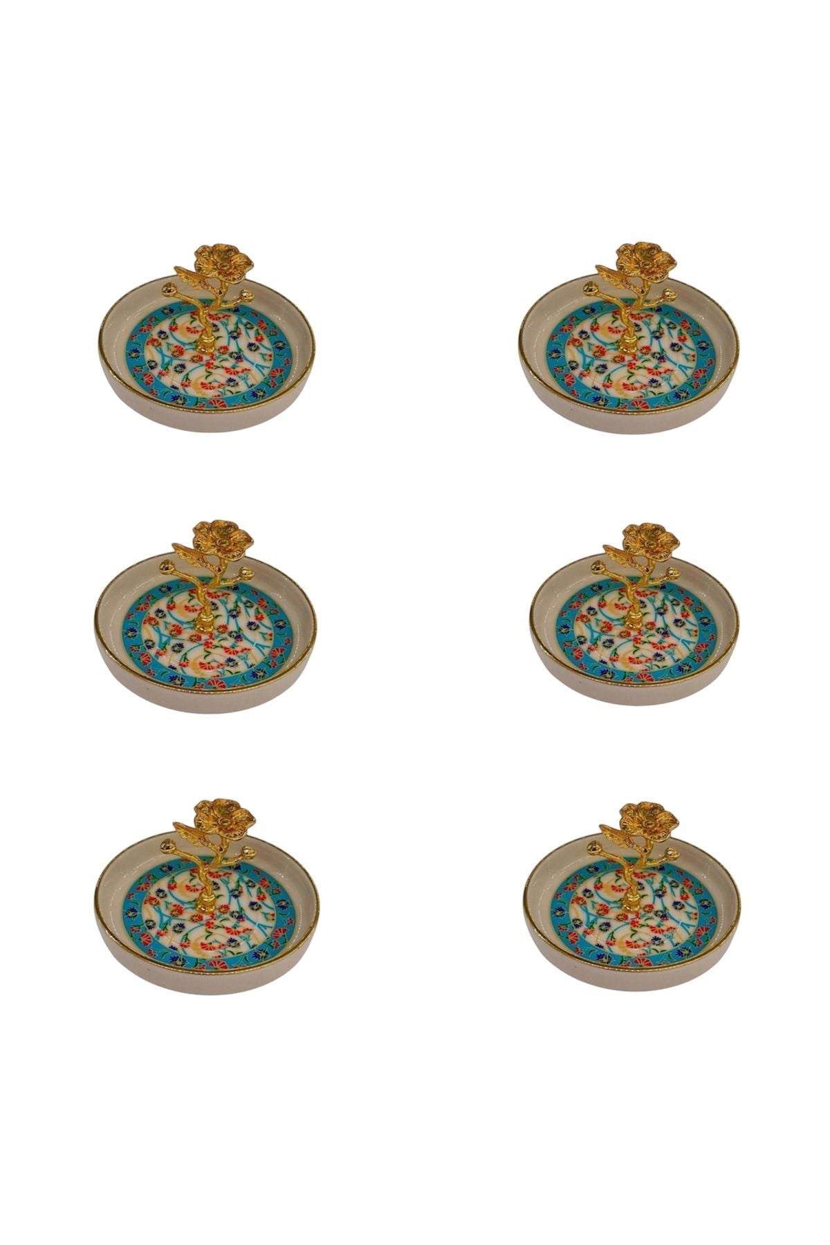Sarmaşık Desenli 6'lı El Yapımı İkramlık Lokumluk – Zarif Sunumlar İçin Özel Tasarım | Luxury Turkish Tea Set - Tabak | DUKKANI ISTANBUL