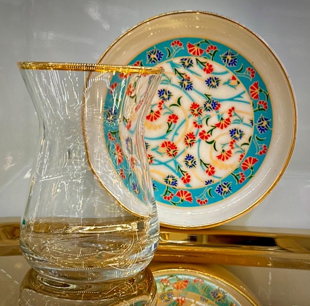 Sarmaşık Serisi – 6 Kişilik 18 Parça Lüks Çay ve Mırra Takımı | Luxury Turkish Tea Set - | DUKKANI ISTANBUL