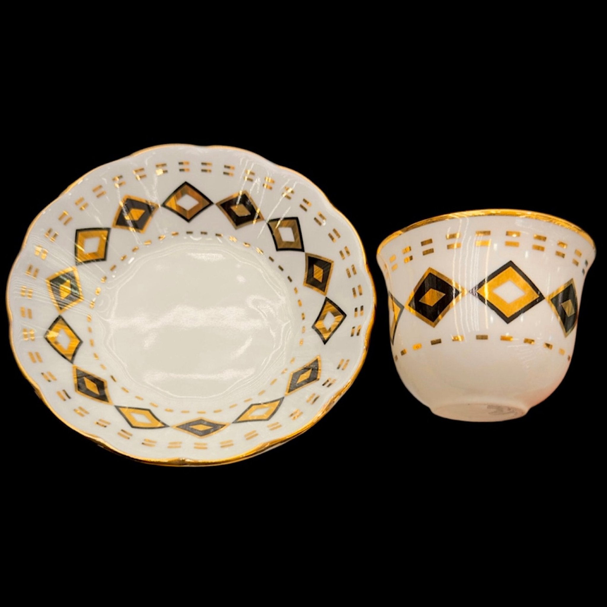 Siyah Baklava Desenli Çay, Mırra ve Demlikli Set | 6 Kişilik Lüks Osmanlı Tarzı El Yapımı Sunum Takımı | Luxury Turkish Tea Set - | DUKKANI ISTANBUL