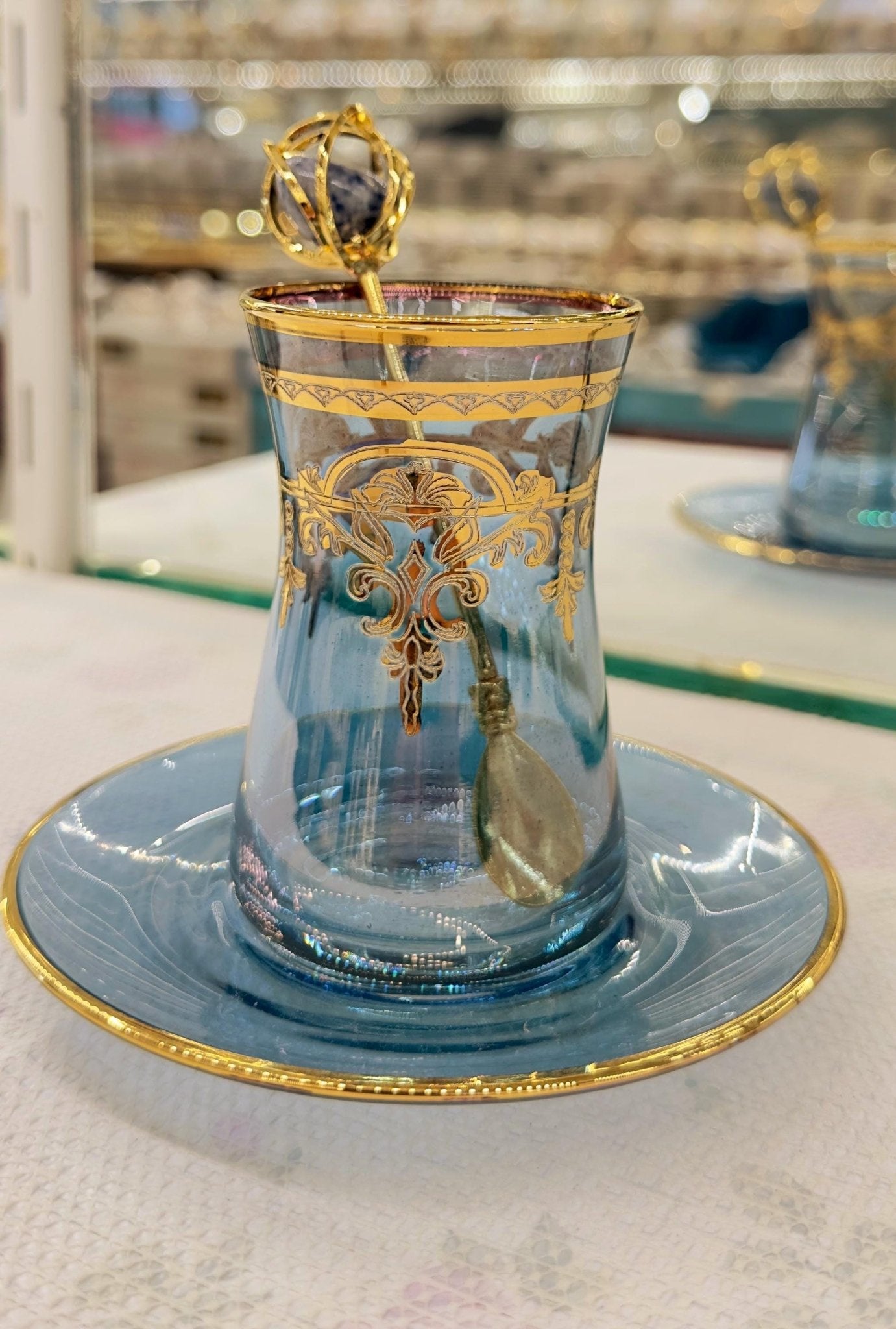Türk Çay Seti – El Yapımı Pantograf Desen (6 Karışık Parça) | Luxury Turkish Tea Set - | DUKKANI ISTANBUL