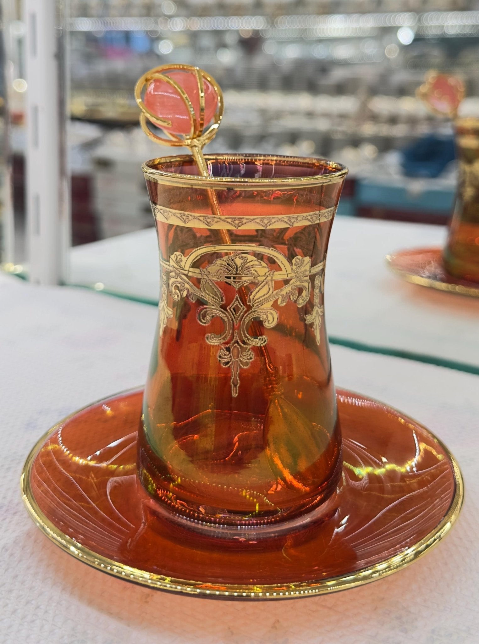Türk Çay Seti – El Yapımı Pantograf Desen (6 Karışık Parça) | Luxury Turkish Tea Set - | DUKKANI ISTANBUL