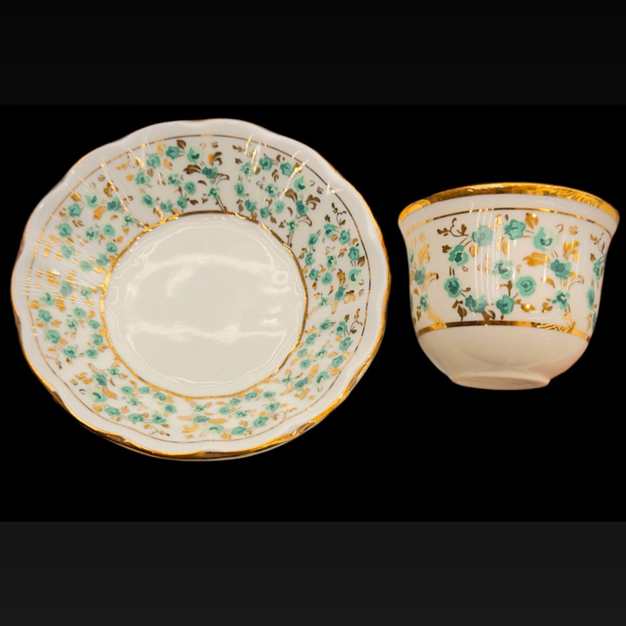 Turkish Turquoise Gold Çay & Kahve Seti – 6 Kişilik Lüks Osmanlı Tarzı | Luxury Turkish Tea Set - | DUKKANI ISTANBUL