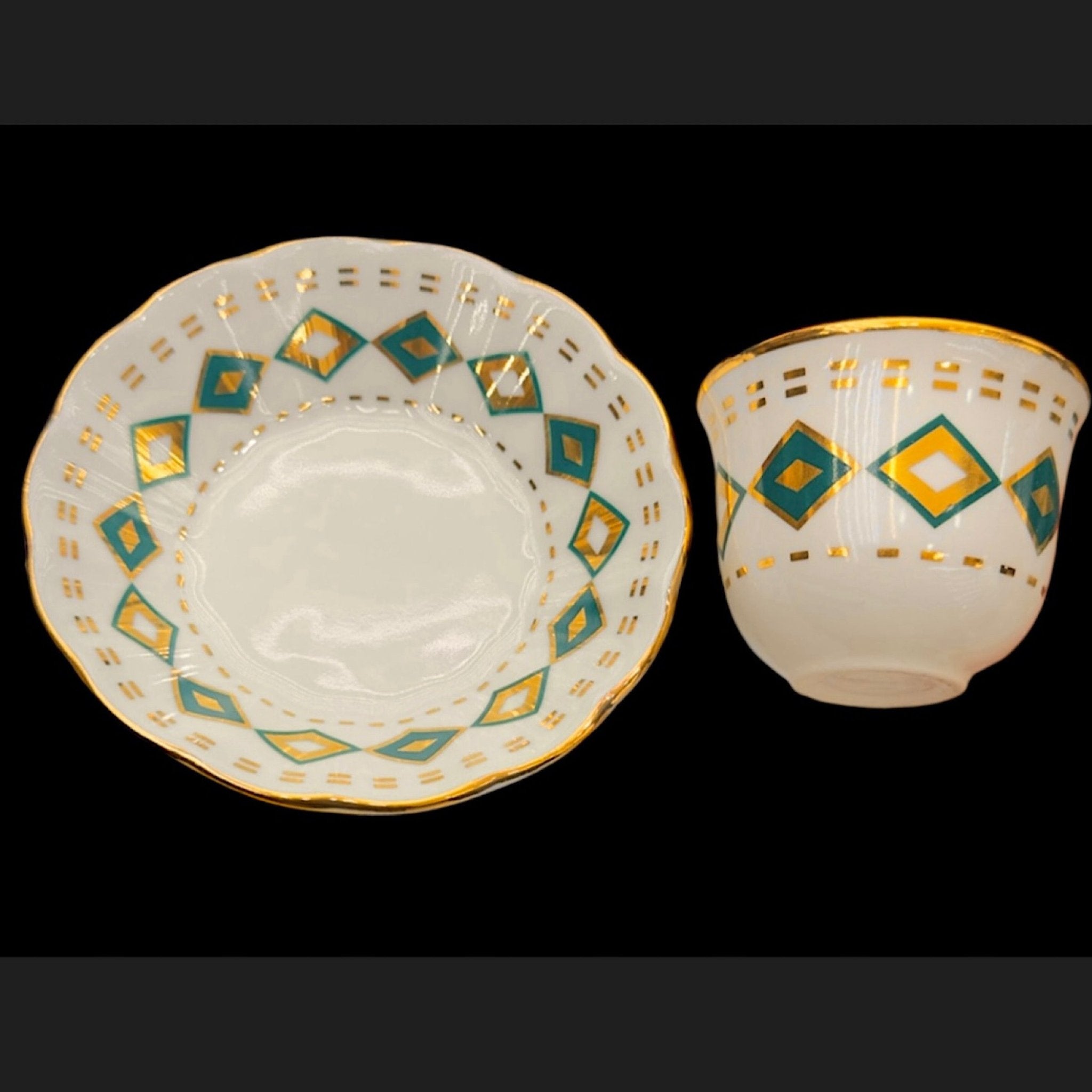Turkuaz Baklava Çay, Mırra ve Demlikli Set | 6 Kişilik Osmanlı Tarzı Lüks Sunum Takımı | Turkish Tea & Coffee Set with Teapot | Luxury Turkish Tea Set - | DUKKANI ISTANBUL
