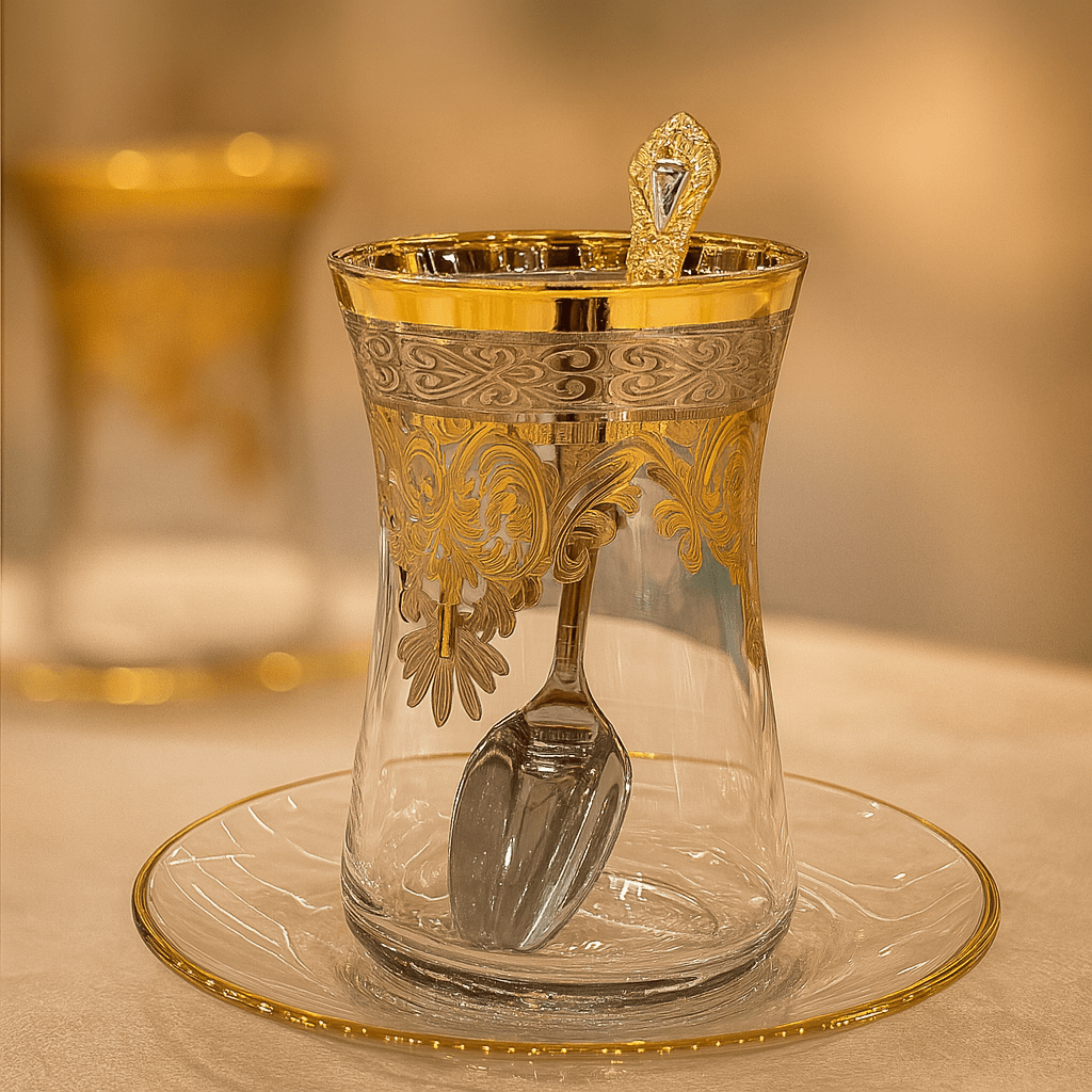 Victoria Serisi 6’lı El İşçiliği Pantograf İşlemeli Türk Çay Seti | Luxury Turkish Tea Set - | DUKKANI ISTANBUL